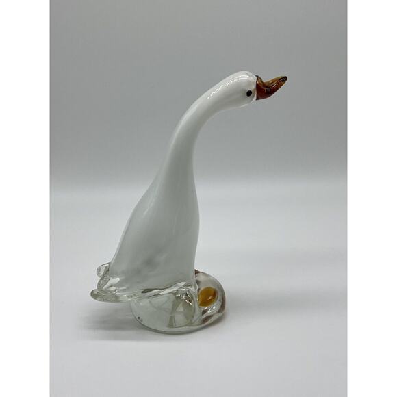 Vintage Hand Glass Blown White Goose Duck 7.5”H Figurine Statue Collectible - Picture 5 of 10